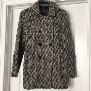 COACH cream/black herringbone double breasted coat